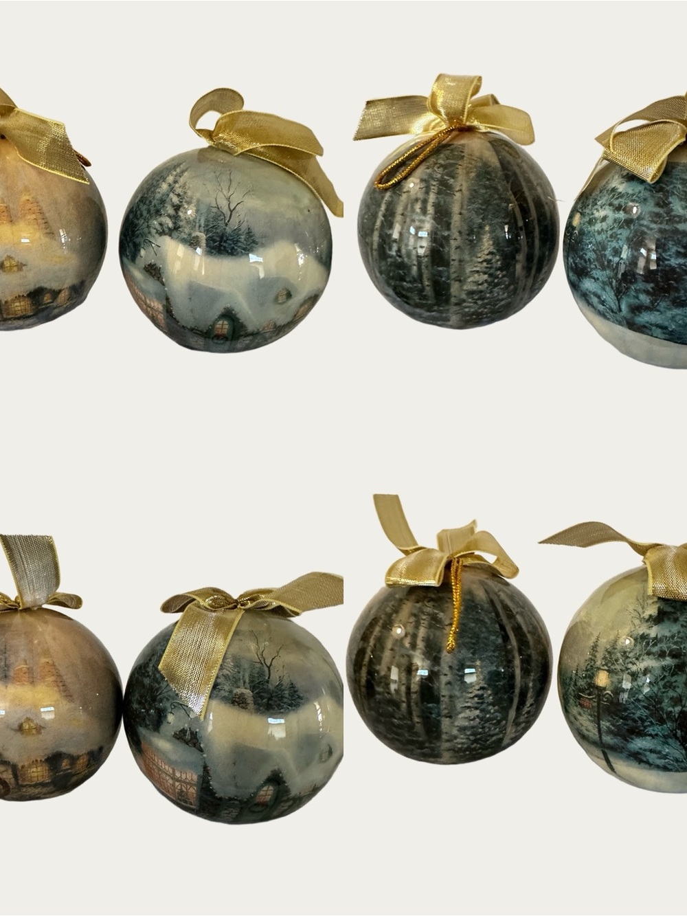 Thomas Kinkade "Memories of Christmas" Ornament Set 8